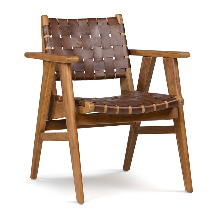 SUTRI LEATHER STRAP TEAK DINING CHAIR