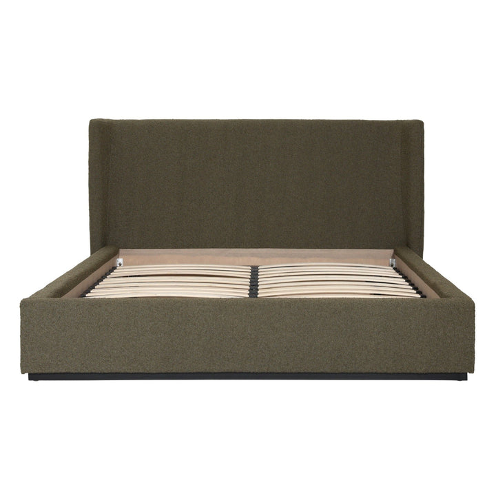 TOBIAS OLIVE BOUCLÉ UPHOLSTERED PANEL BED