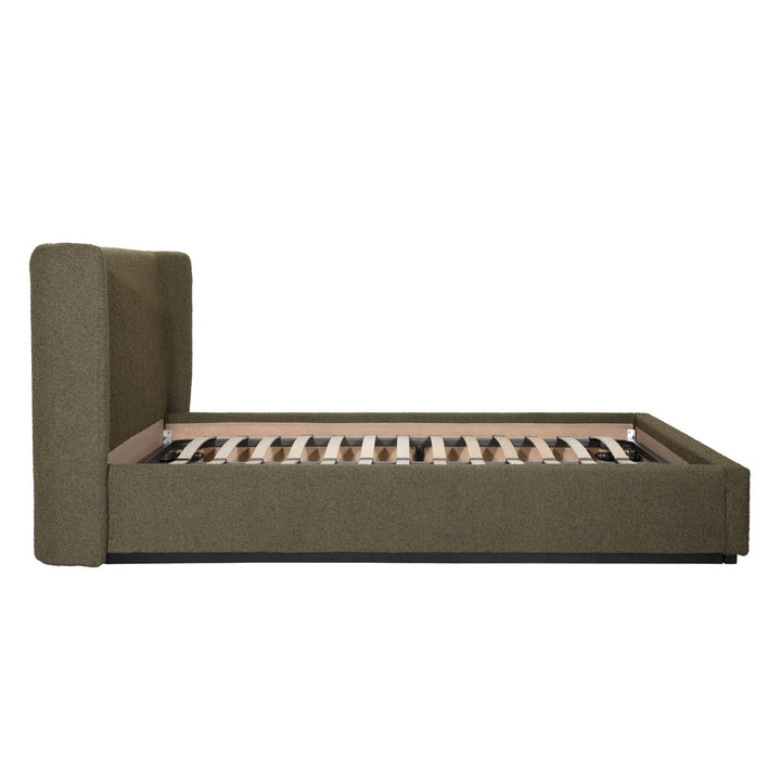 TOBIAS OLIVE BOUCLÉ UPHOLSTERED PANEL BED