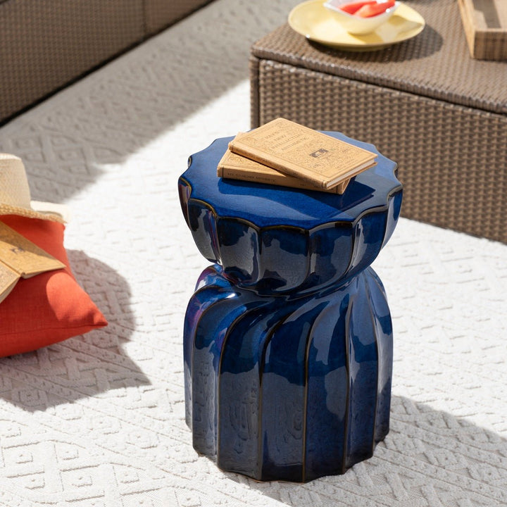 TWIST CERAMIC GARDEN STOOL: BLUE