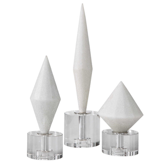 WHITE DIAMOND STONE SCULPTURES | SET OF 3