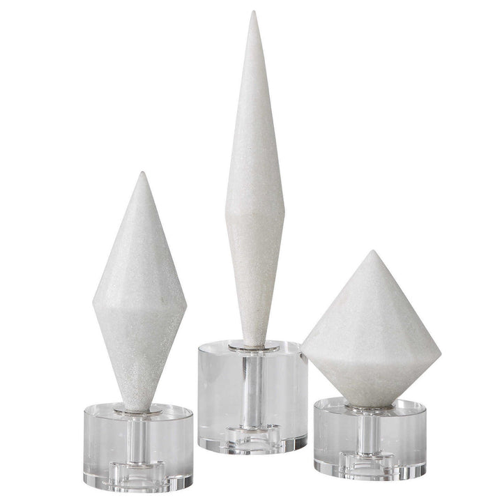 WHITE DIAMOND STONE SCULPTURES | SET OF 3