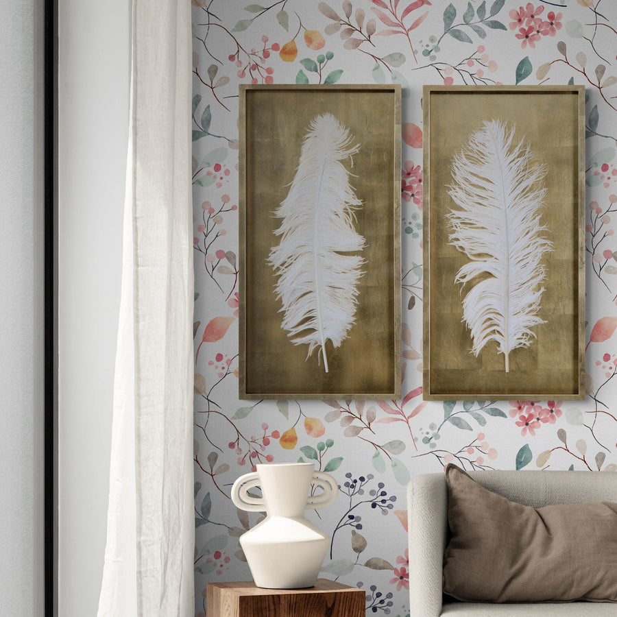 WHITE FEATHERS IN GOLD SHADOW BOXES