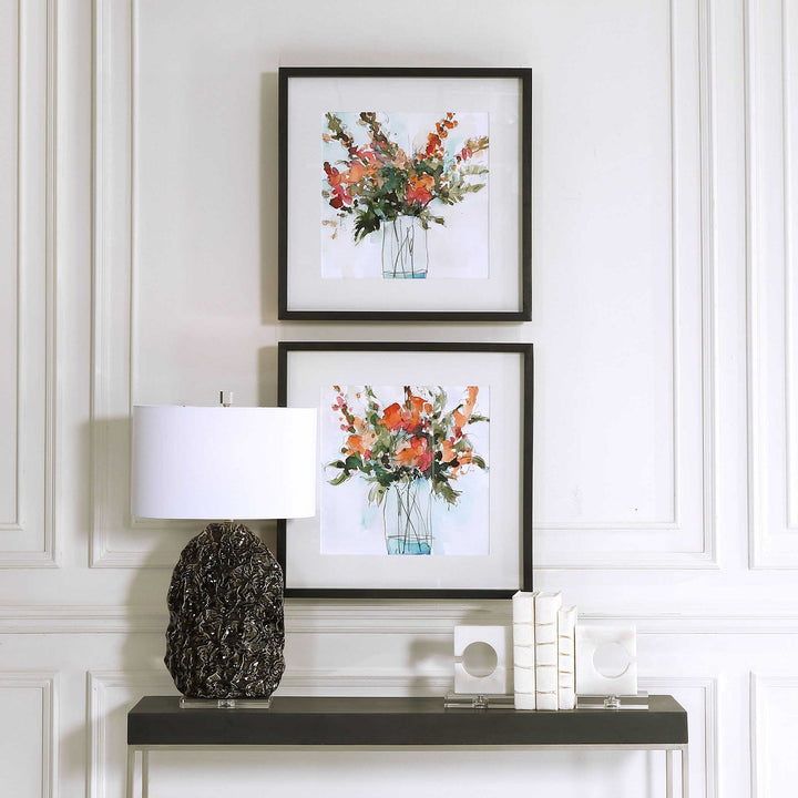 "FRESH FLOWERS" GLASS FRAMED PRINTS | SET OF 2