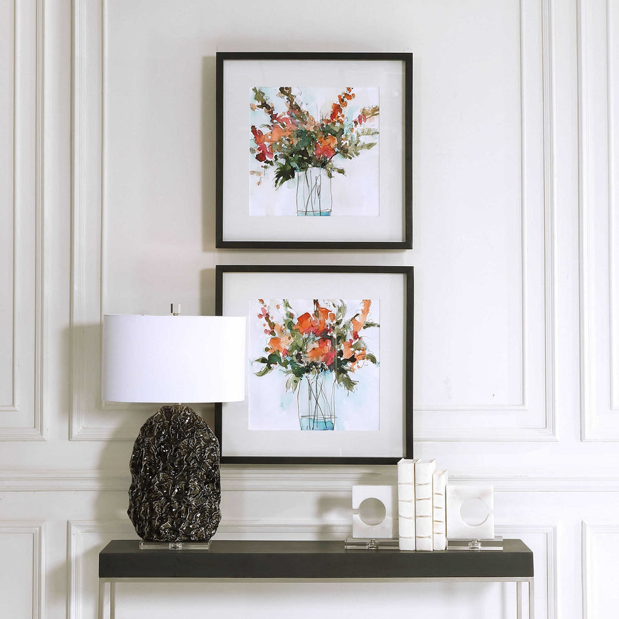"FRESH FLOWERS" GLASS FRAMED PRINTS | SET OF 2