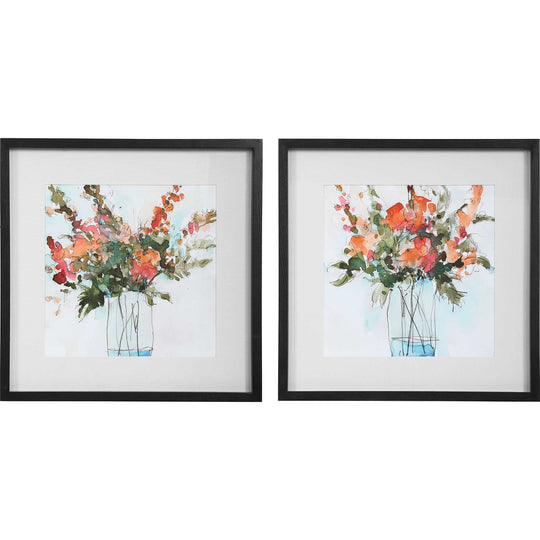 "FRESH FLOWERS" GLASS FRAMED PRINTS | SET OF 2