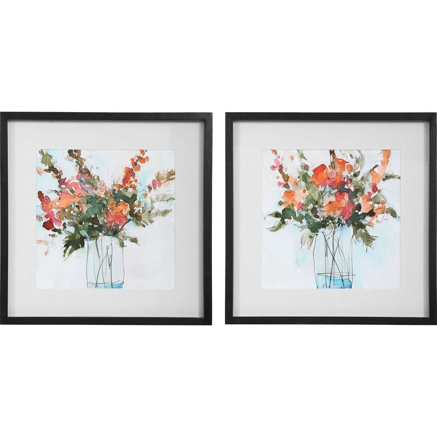 "FRESH FLOWERS" GLASS FRAMED PRINTS | SET OF 2