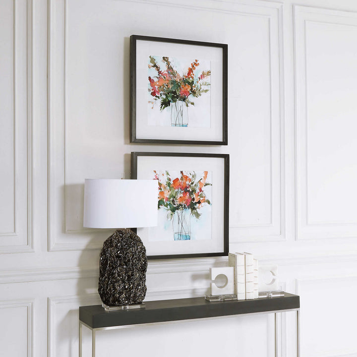 "FRESH FLOWERS" GLASS FRAMED PRINTS | SET OF 2
