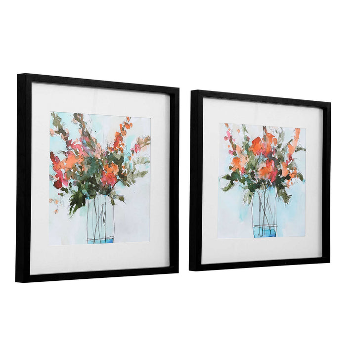 "FRESH FLOWERS" GLASS FRAMED PRINTS | SET OF 2