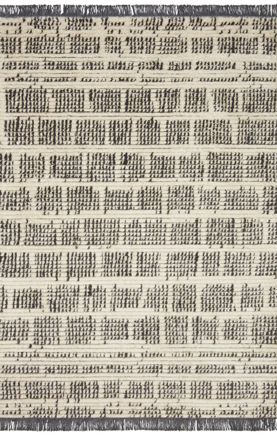 ALICE 02 RIBBED FRINGE RUG: CREAM, CHARCOAL