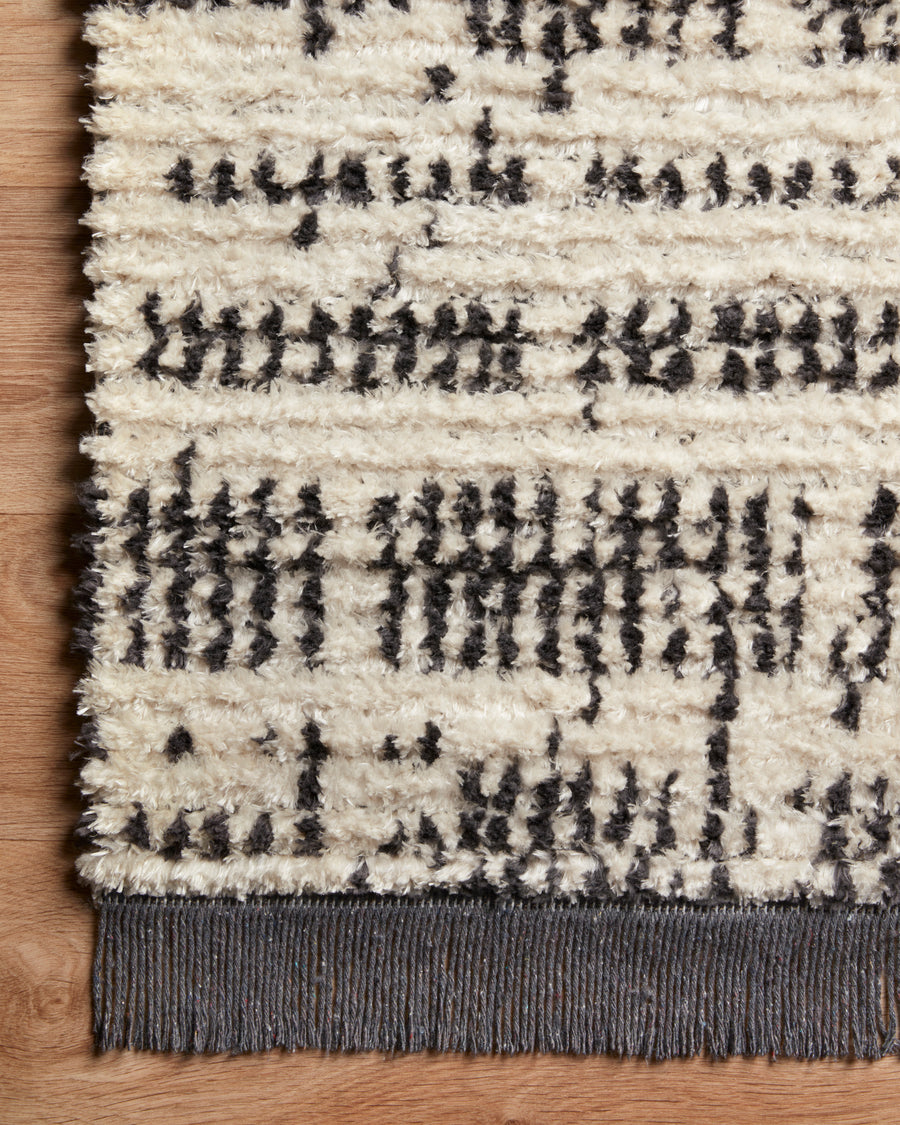 ALICE 02 RIBBED FRINGE RUG: CREAM, CHARCOAL