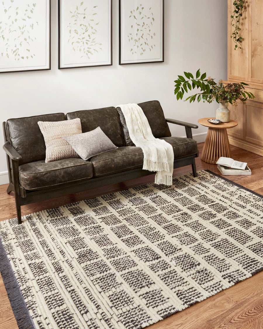 ALICE 02 RIBBED FRINGE RUG: CREAM, CHARCOAL