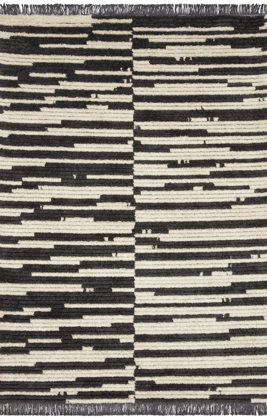 ALICE 03 RIBBED FRINGE RUG: CREAM, CHARCOAL