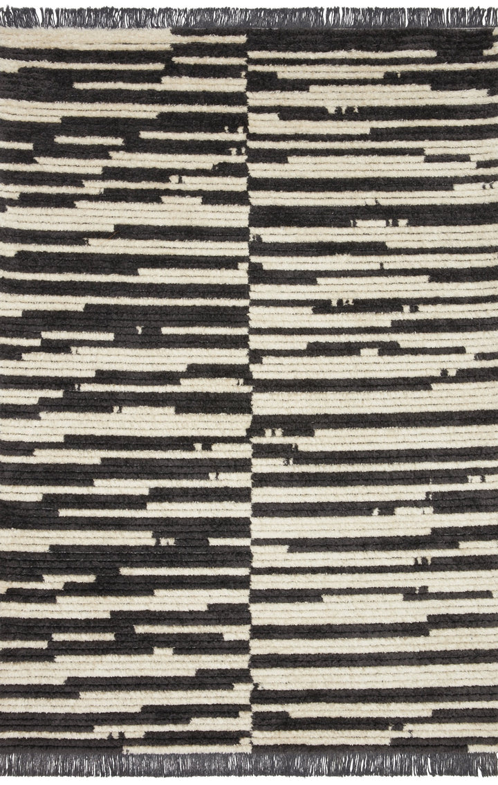 ALICE 03 RIBBED FRINGE RUG: CREAM, CHARCOAL