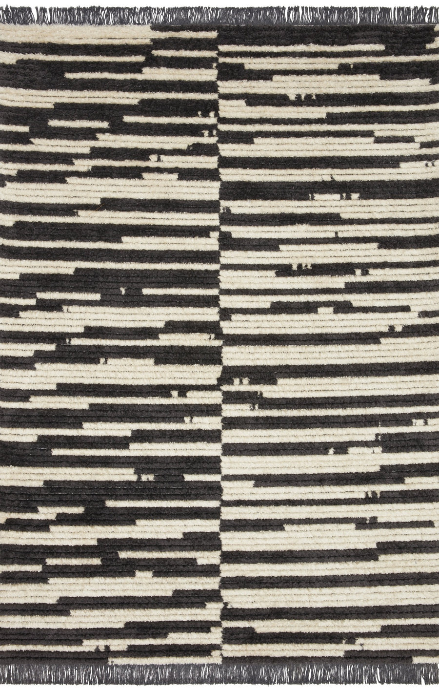 ALICE 03 RIBBED FRINGE RUG: CREAM, CHARCOAL