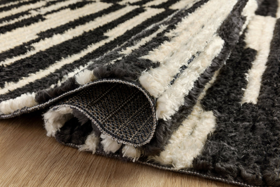 ALICE 03 RIBBED FRINGE RUG: CREAM, CHARCOAL