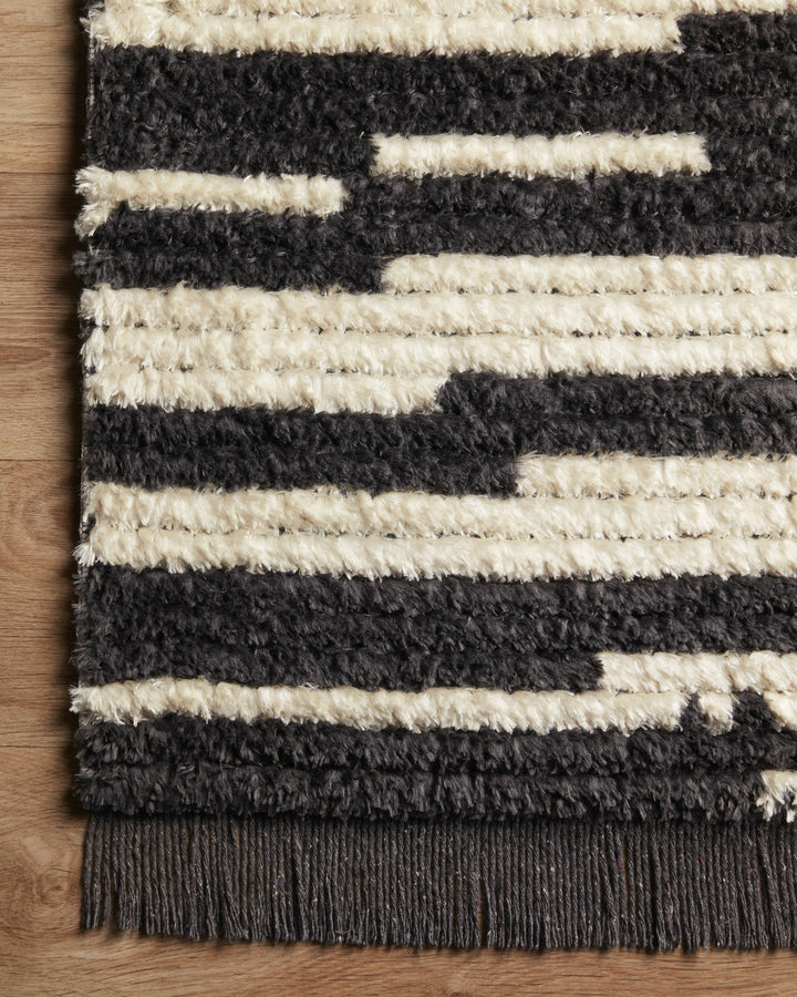 ALICE 03 RIBBED FRINGE RUG: CREAM, CHARCOAL