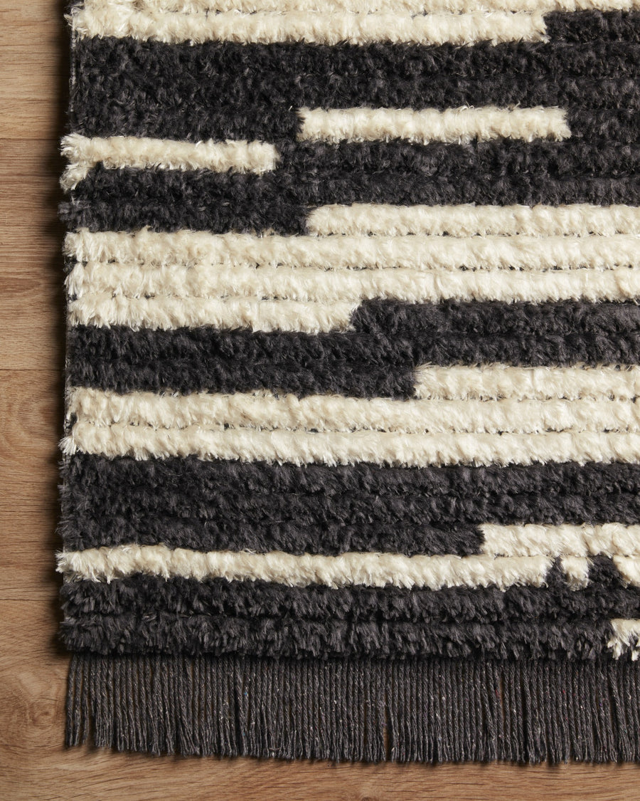 ALICE 03 RIBBED FRINGE RUG: CREAM, CHARCOAL