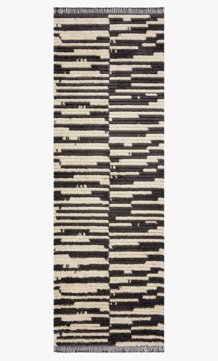 ALICE 03 RIBBED FRINGE RUG: CREAM, CHARCOAL