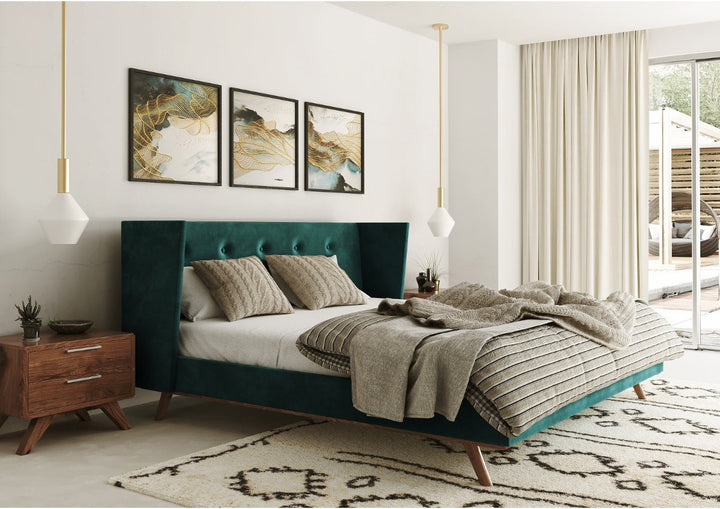 FOREST VELVET PLATFORM WING BED