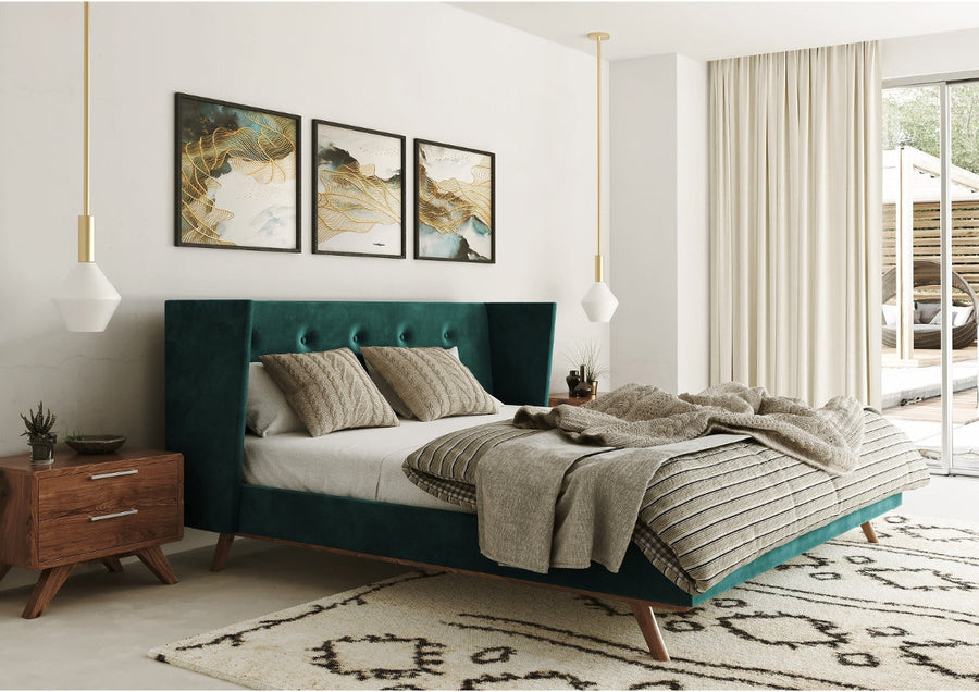 FOREST VELVET PLATFORM WING BED