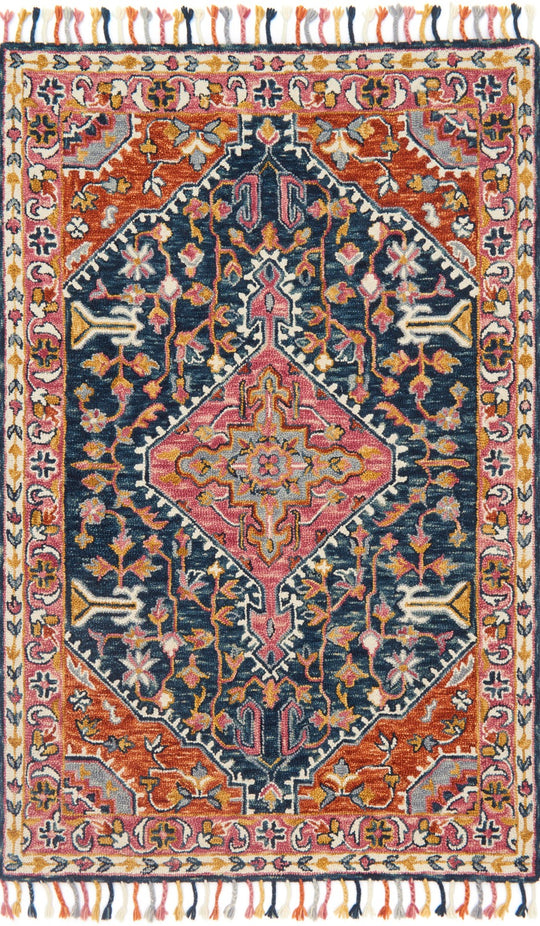 ZHARAH 01 HOOKED WOOL RUG: NAVY MULTI