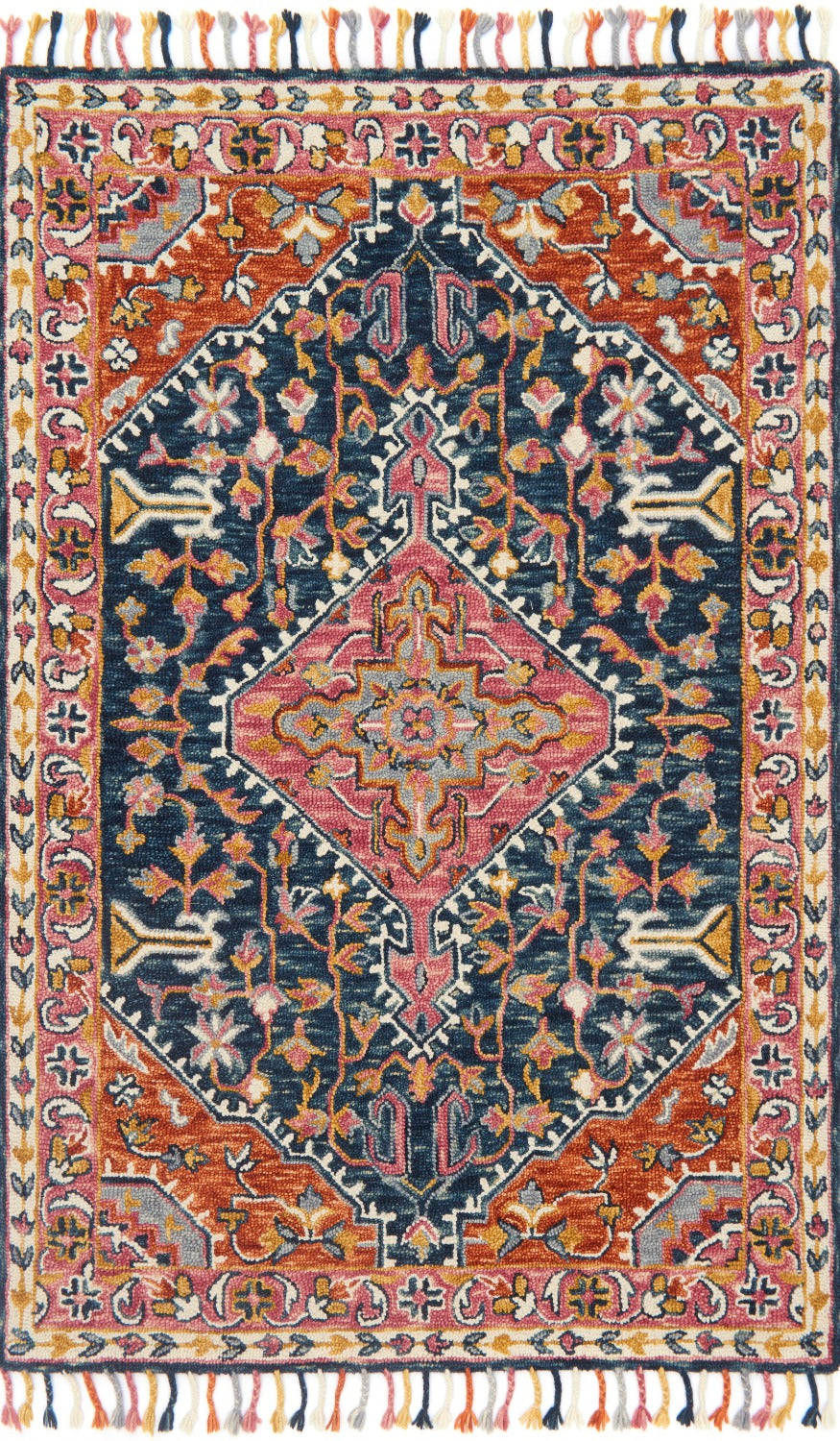 ZHARAH 01 HOOKED WOOL RUG: NAVY MULTI
