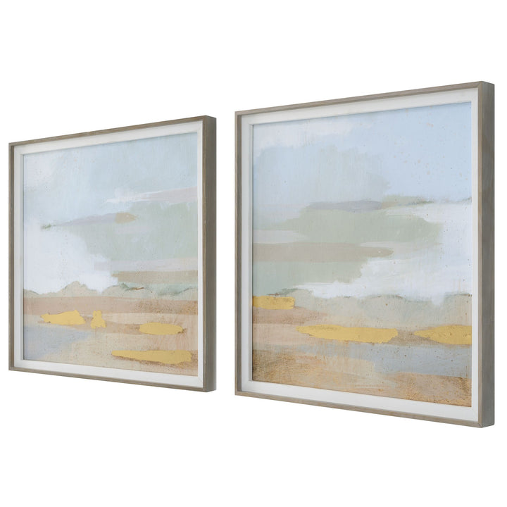 "ABSTRACT COASTLINE" GLASS FRAMED PRINTS | SET OF 2