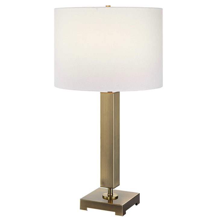 ANTIQUE BRASS COLUMN TABLE LAMP