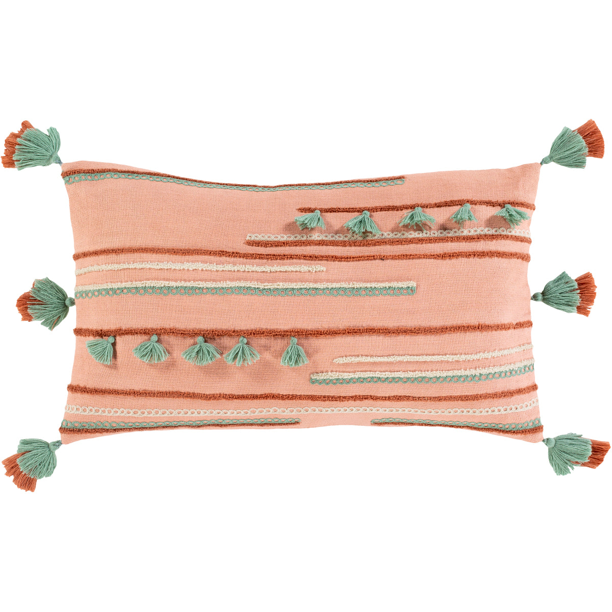 Lumbar Pillow with Embroidered Pattern & Tassels