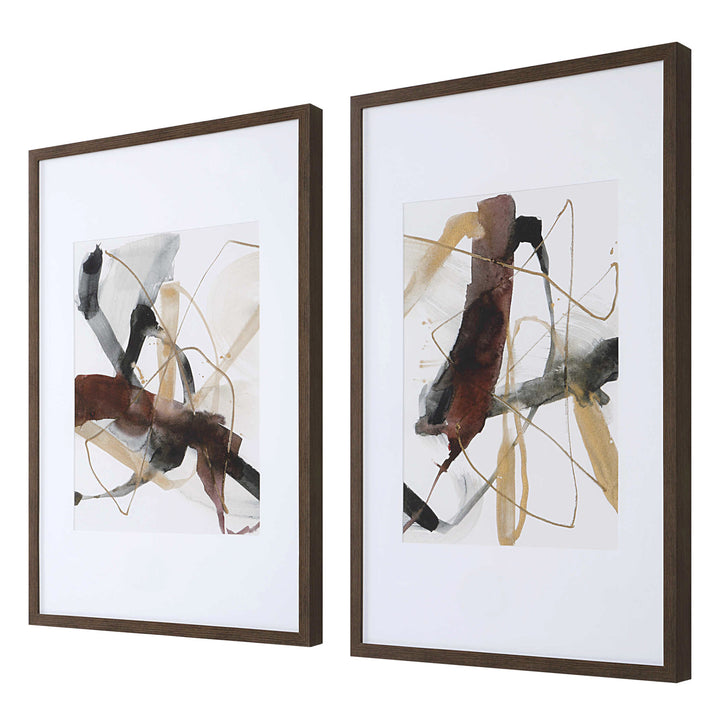"BURGUNDY INTERJECTION" GLASS FRAMED ART | SET OF 2