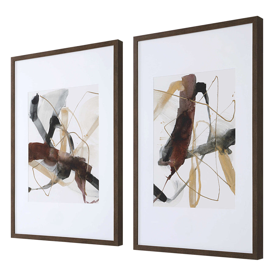 "BURGUNDY INTERJECTION" GLASS FRAMED ART | SET OF 2
