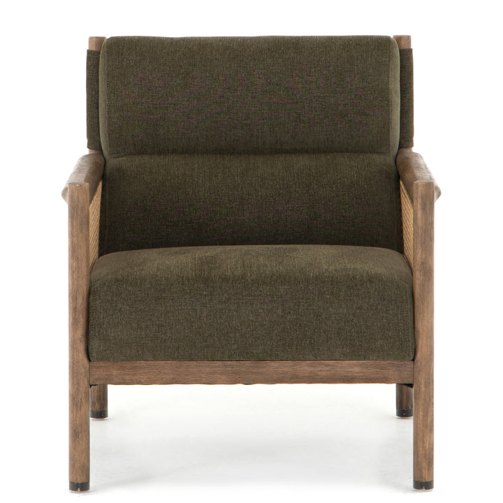 DEMPSEY CANE PANELED ARM CHAIR: OLIVE