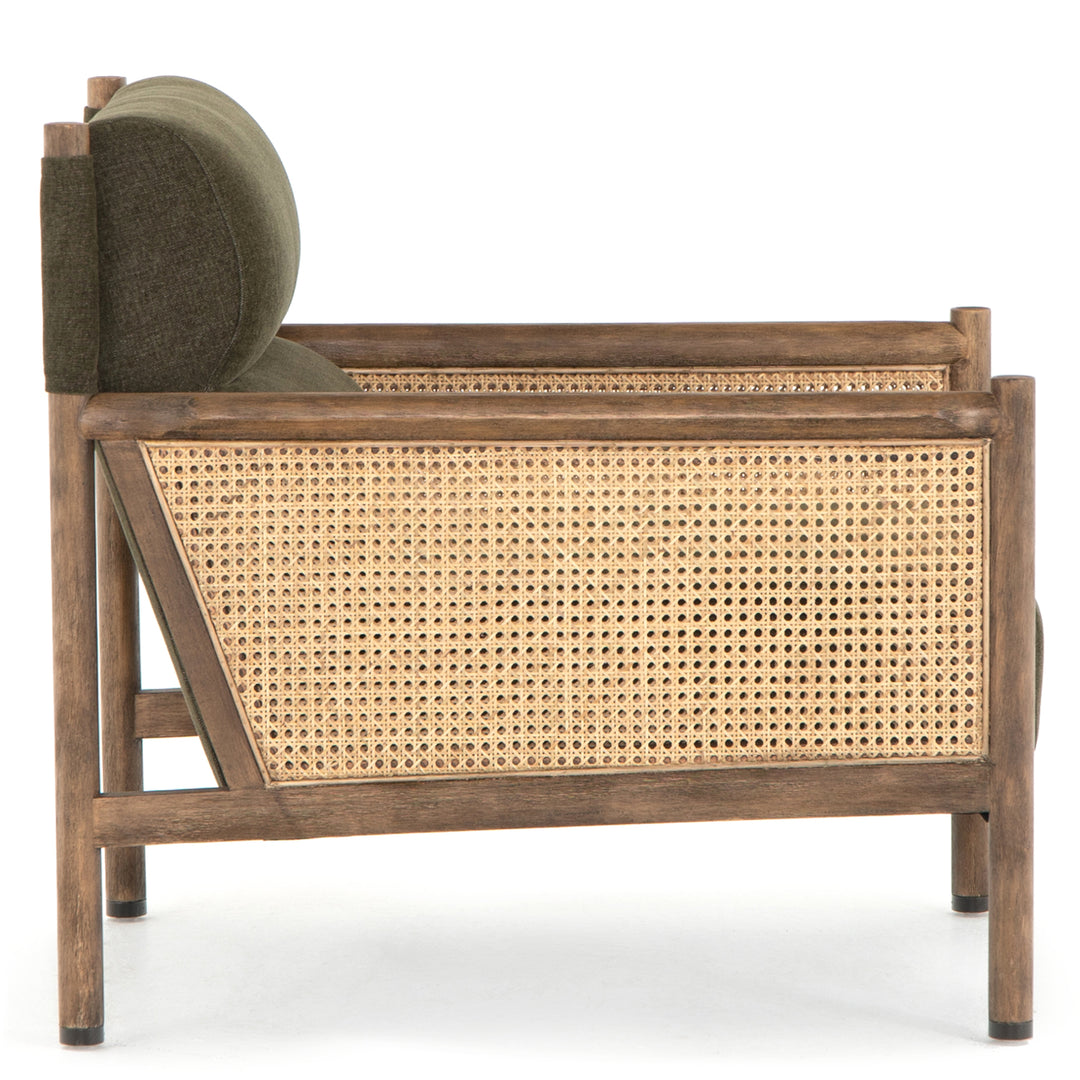 DEMPSEY CANE PANELED ARM CHAIR: OLIVE