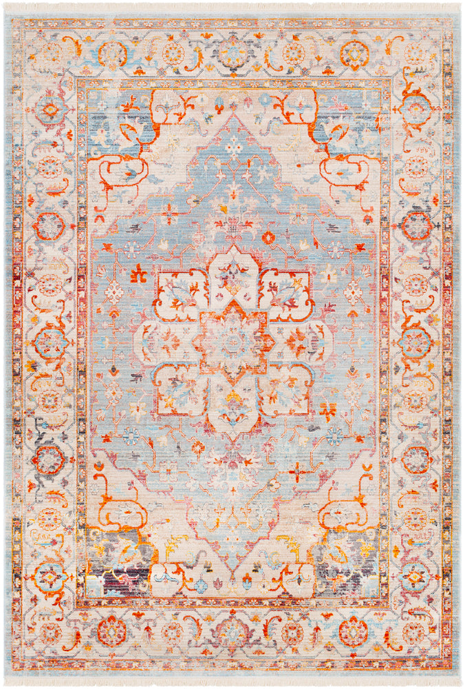 ETNEY RUG: SKY, ORANGE MULTI