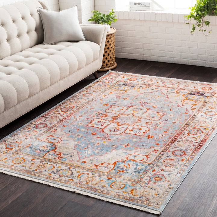 ETNEY RUG: SKY, ORANGE MULTI