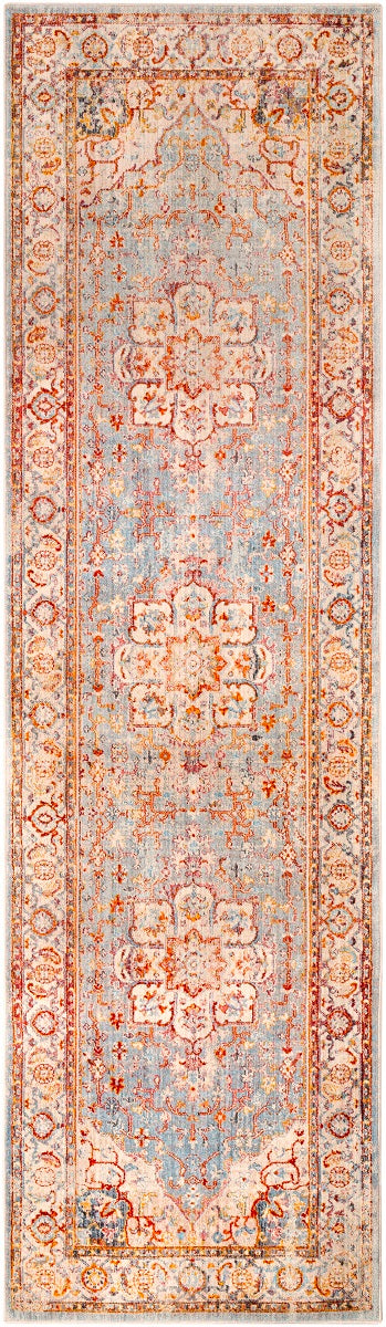 ETNEY RUG: SKY, ORANGE MULTI
