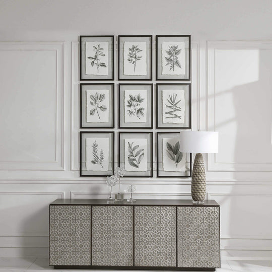 "FARMHOUSE FLORALS" BLACK+WHITE GLASS FRAMED PRINTS | SET OF 9