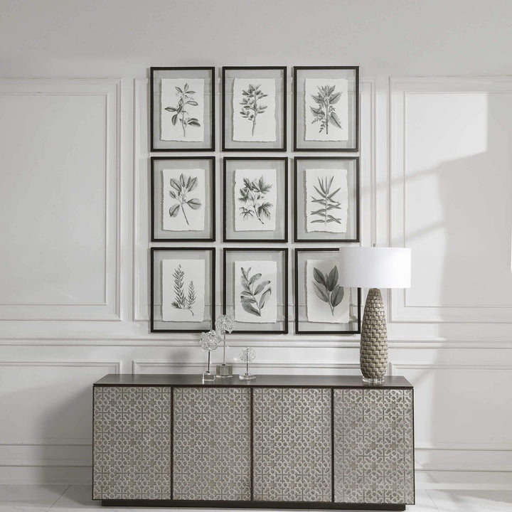 "FARMHOUSE FLORALS" BLACK+WHITE GLASS FRAMED PRINTS | SET OF 9