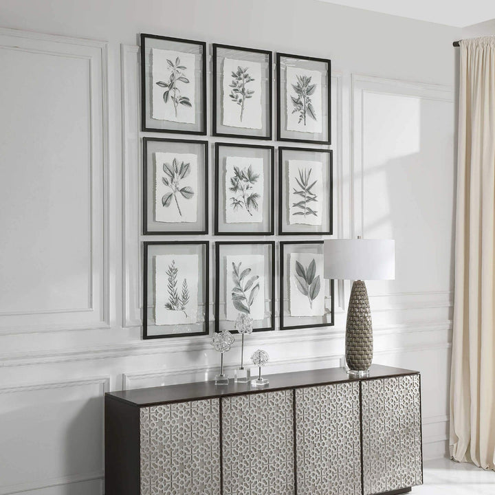 "FARMHOUSE FLORALS" BLACK+WHITE GLASS FRAMED PRINTS | SET OF 9