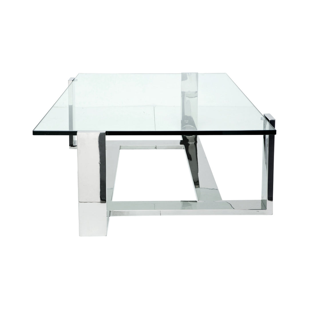 polished silver glass coffee table