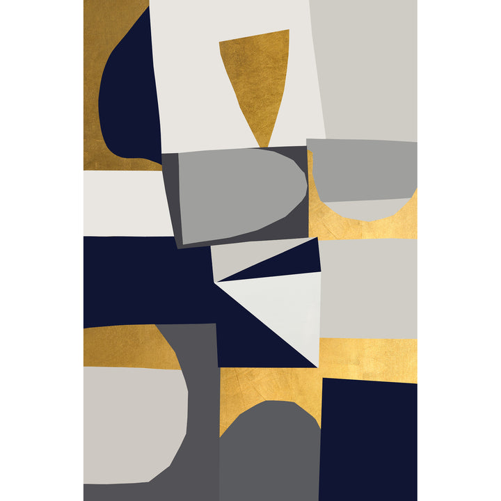 "JIG SAW" METALLIC GOLD & NAVY CANVAS ART