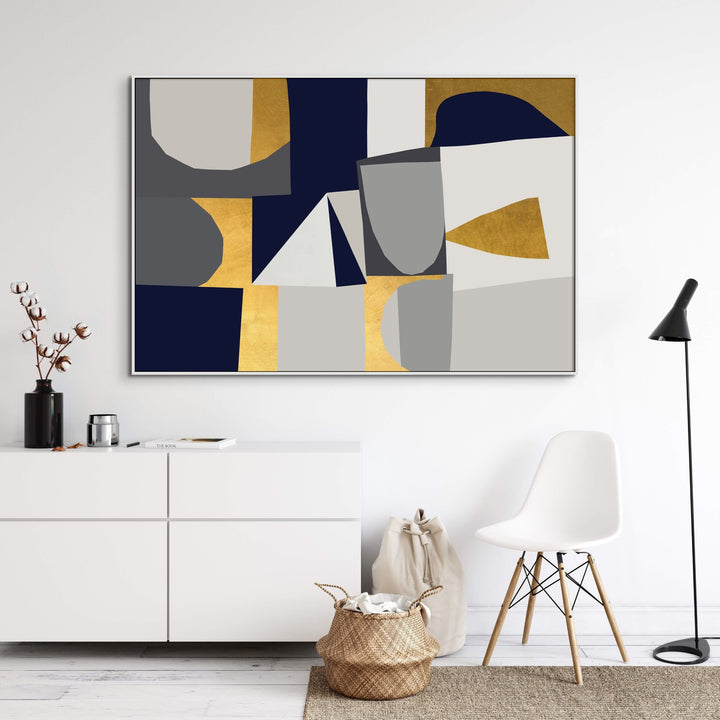 "JIG SAW" METALLIC GOLD & NAVY CANVAS ART
