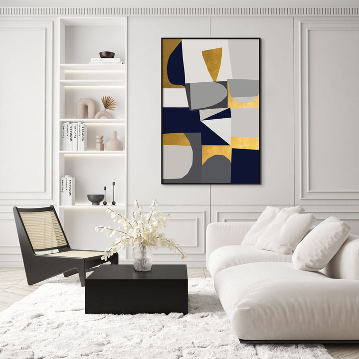 "JIG SAW" METALLIC GOLD & NAVY CANVAS ART