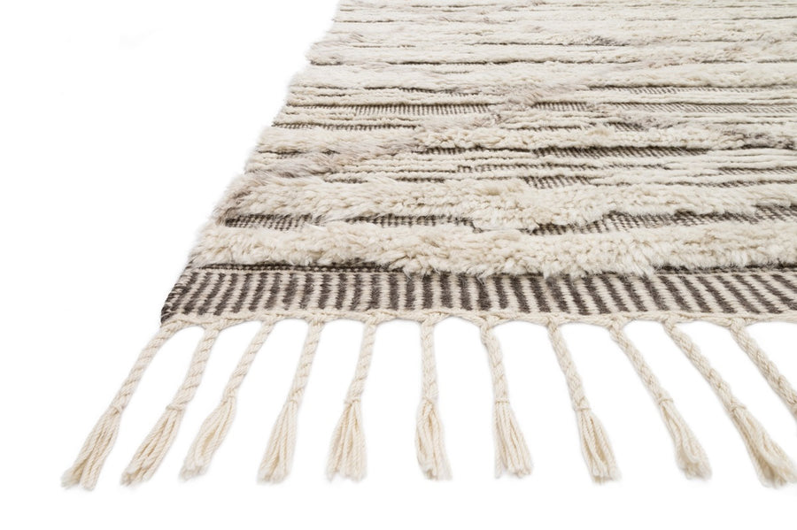 KHALID HAND - KNOTTED TEXTURED WOOL RUG: IVORY , TAUPE