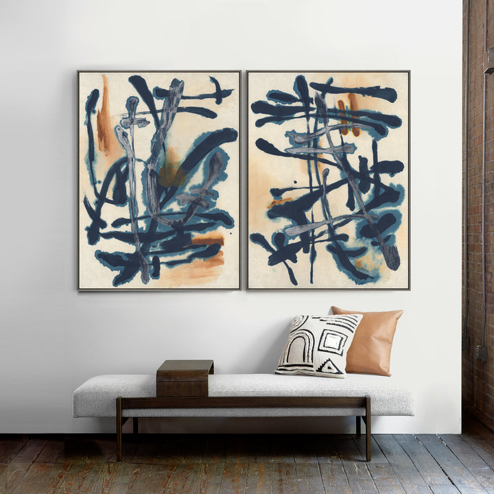 "MANGATA" METALLIC SILVER EMBELLISHED ART DIPTYCH