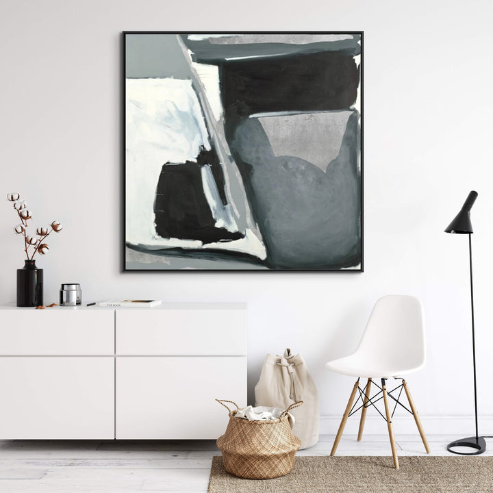 "MONO STROKE" METALLIC SILVER EMBELLISHED CANVAS ART