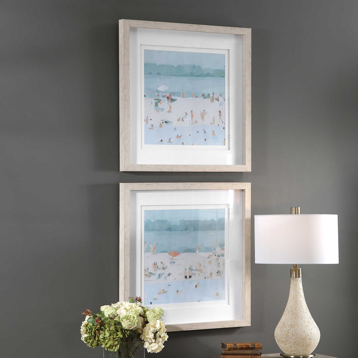 "SEA GLASS SANDBAR" GLASS FRAMED PRINTS | SET OF 2