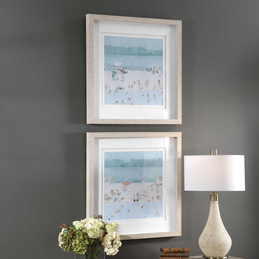 "SEA GLASS SANDBAR" GLASS FRAMED PRINTS | SET OF 2