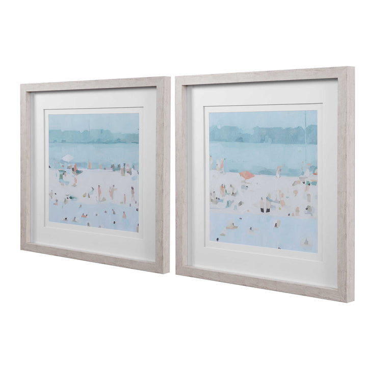 "SEA GLASS SANDBAR" GLASS FRAMED PRINTS | SET OF 2